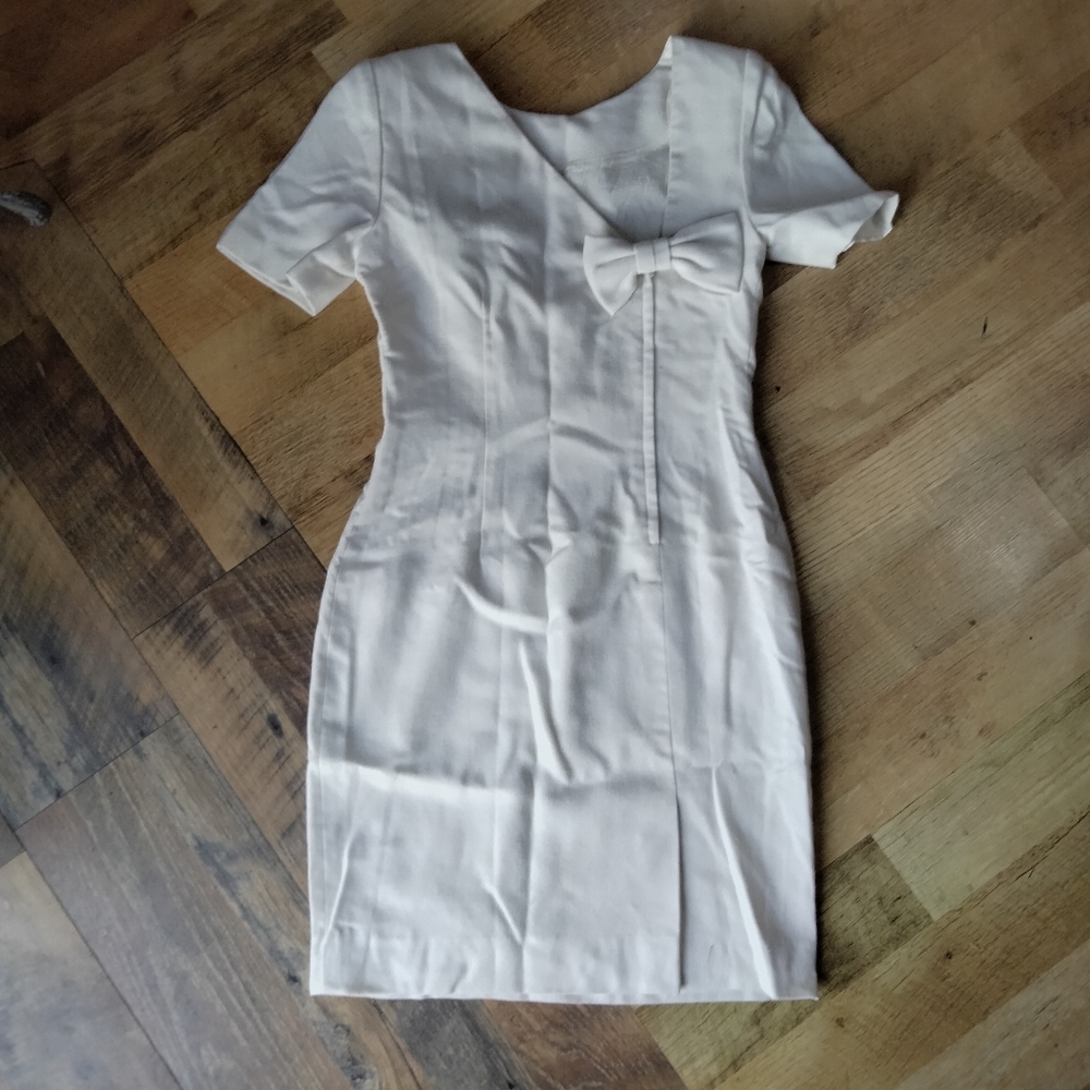 Talbots Cream Mini Dress with Bow Accent